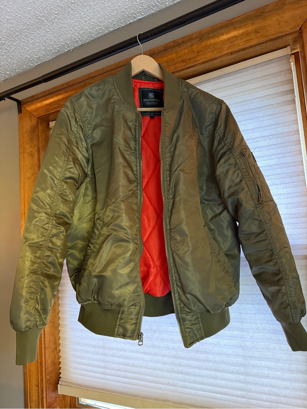 South Pole Olive Green Bomber Jacket with Orange Lining small 0119